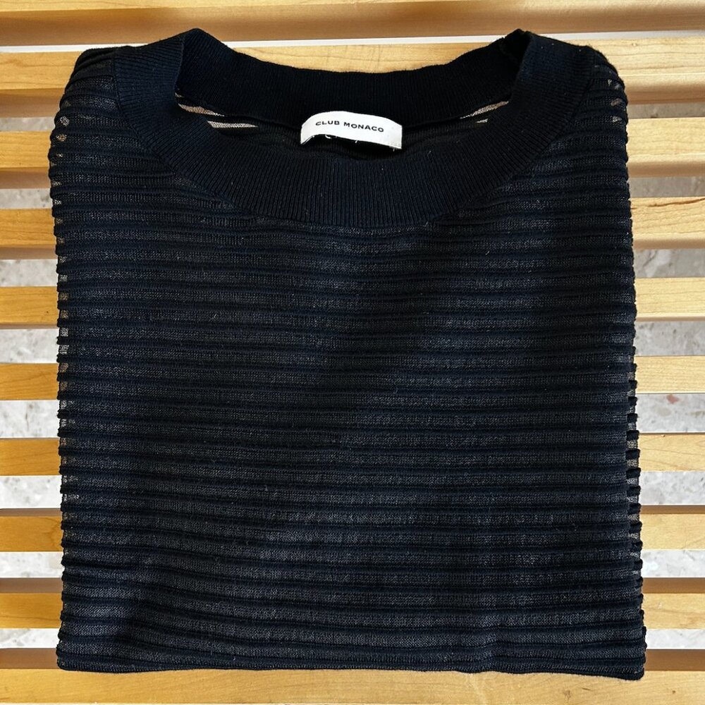 Club Monaco Sheer Black Ribbed Knit Sweater -  One Size